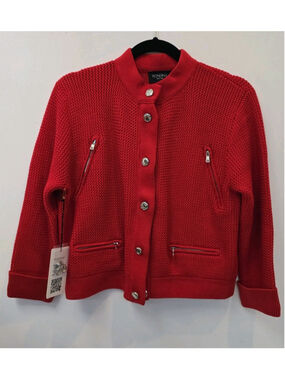 Rondina New York Red Waffle Weave Snap & Zip Front Red Cardigan L $275